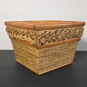 Woven Jute Rope Wooden Square Decorative Rustic Boho Basket Planter Box